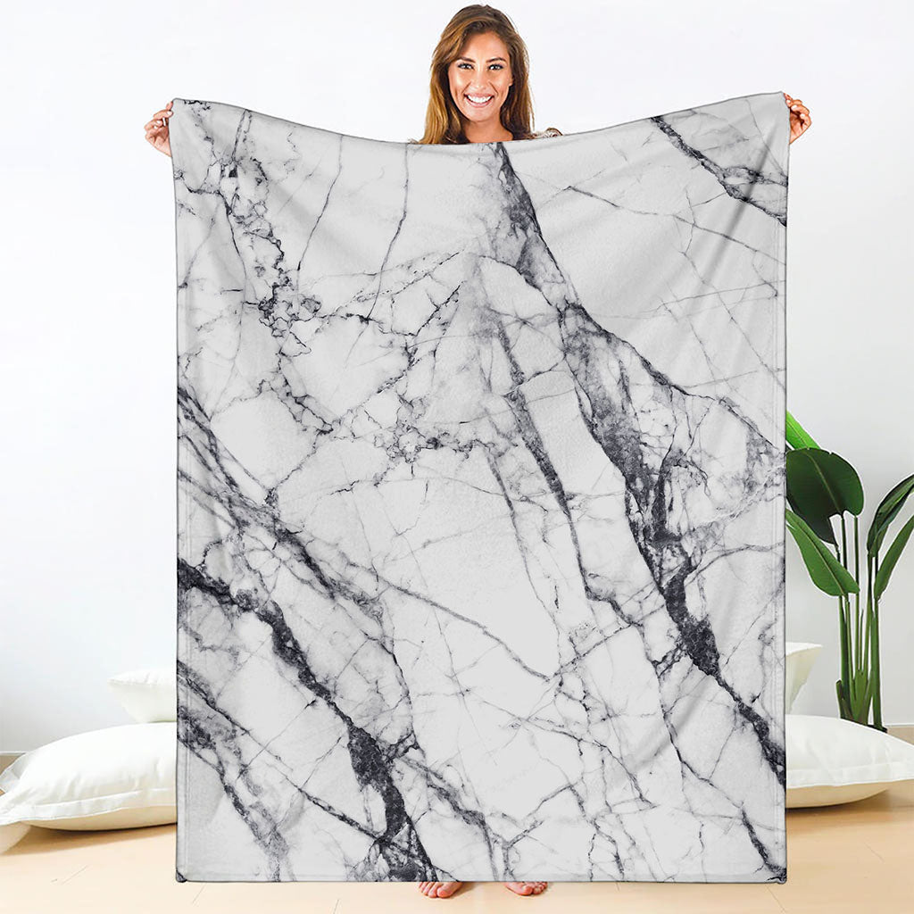 White Gray Scratch Marble Print Blanket