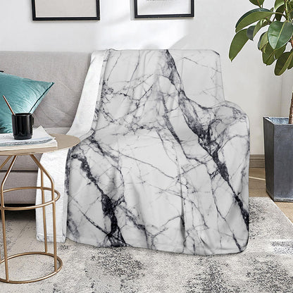 White Gray Scratch Marble Print Blanket