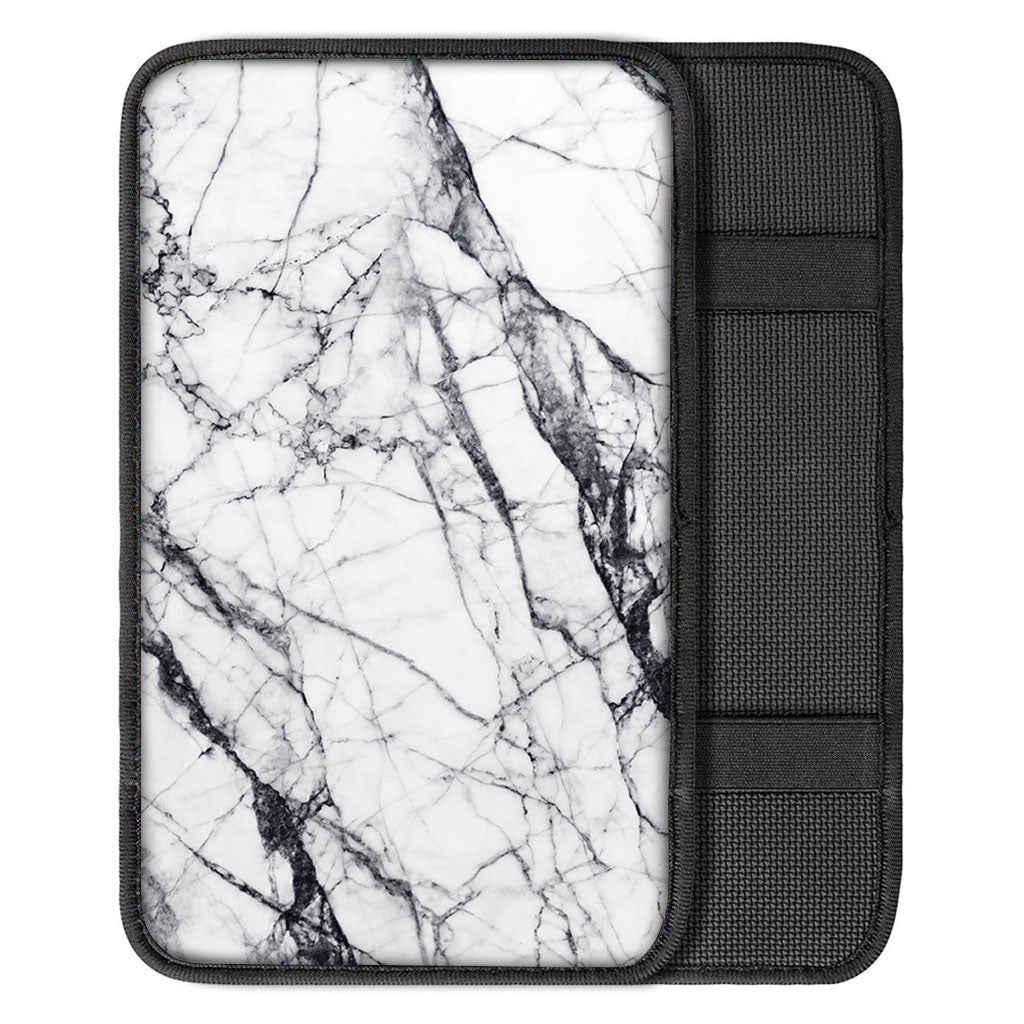 White Gray Scratch Marble Print Car Center Console Cover