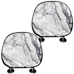 White Gray Scratch Marble Print Car Headrest Covers