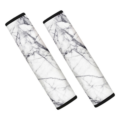 White Gray Scratch Marble Print Car Seat Belt Covers