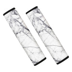 White Gray Scratch Marble Print Car Seat Belt Covers