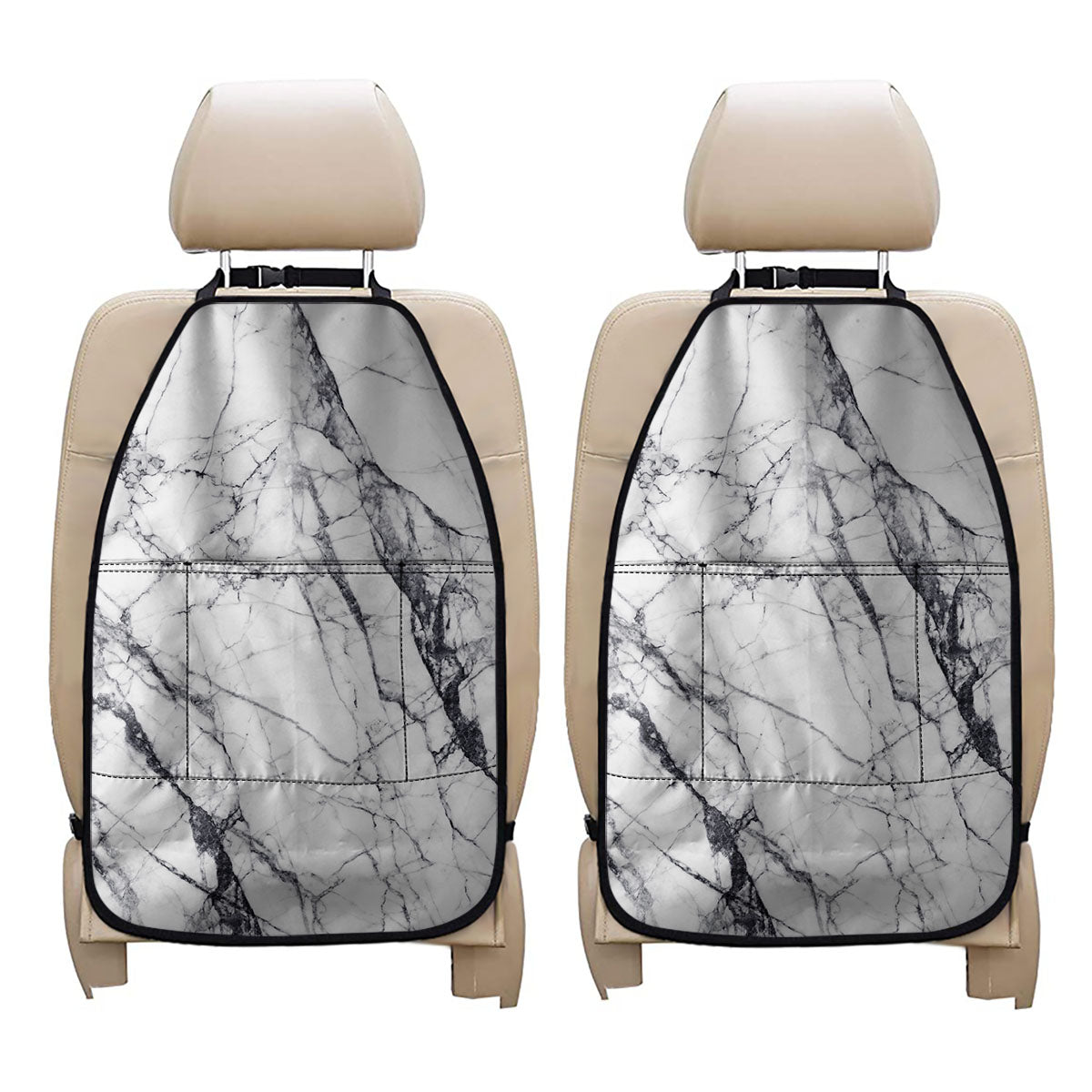 White Gray Scratch Marble Print Car Seat Organizers