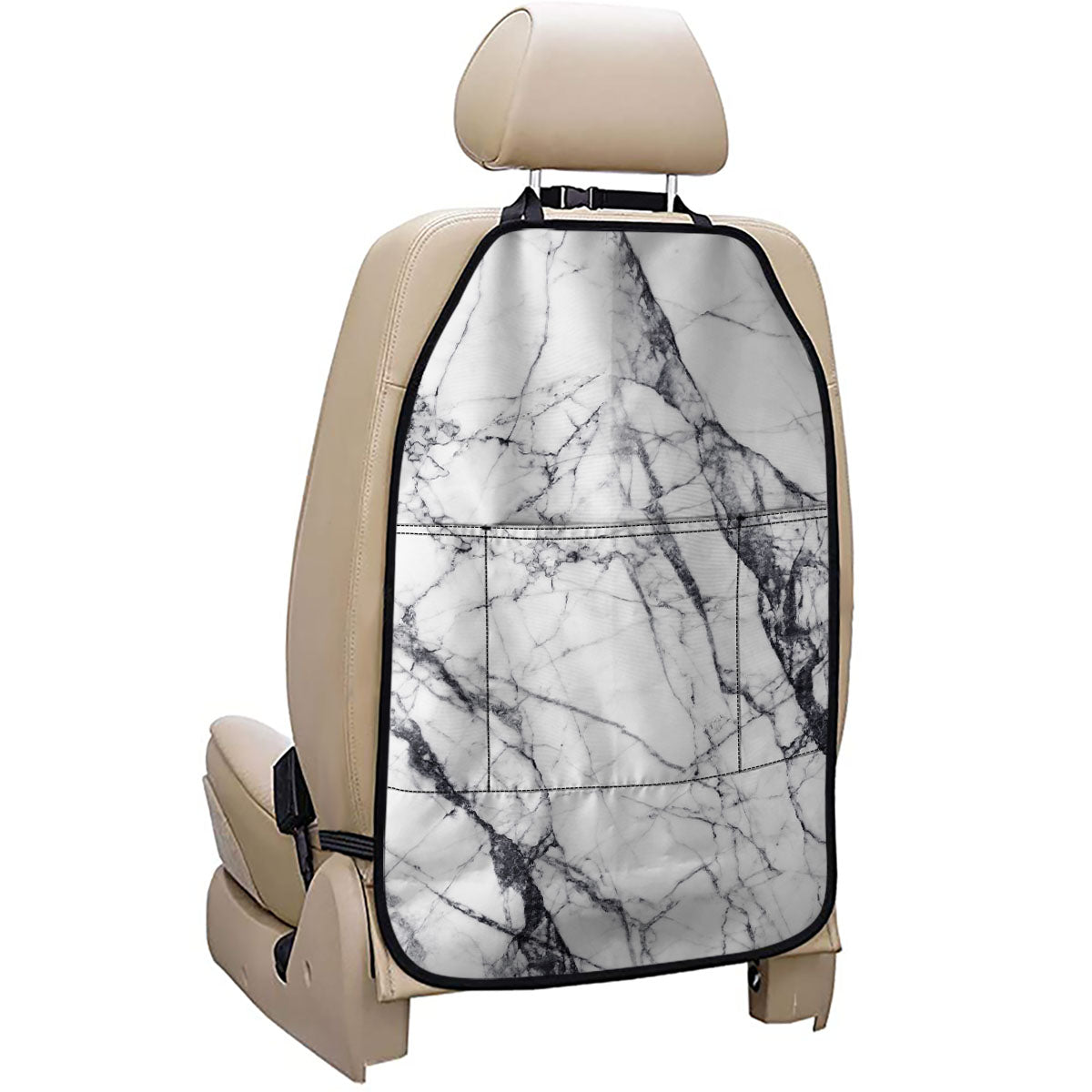White Gray Scratch Marble Print Car Seat Organizers