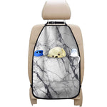White Gray Scratch Marble Print Car Seat Organizers