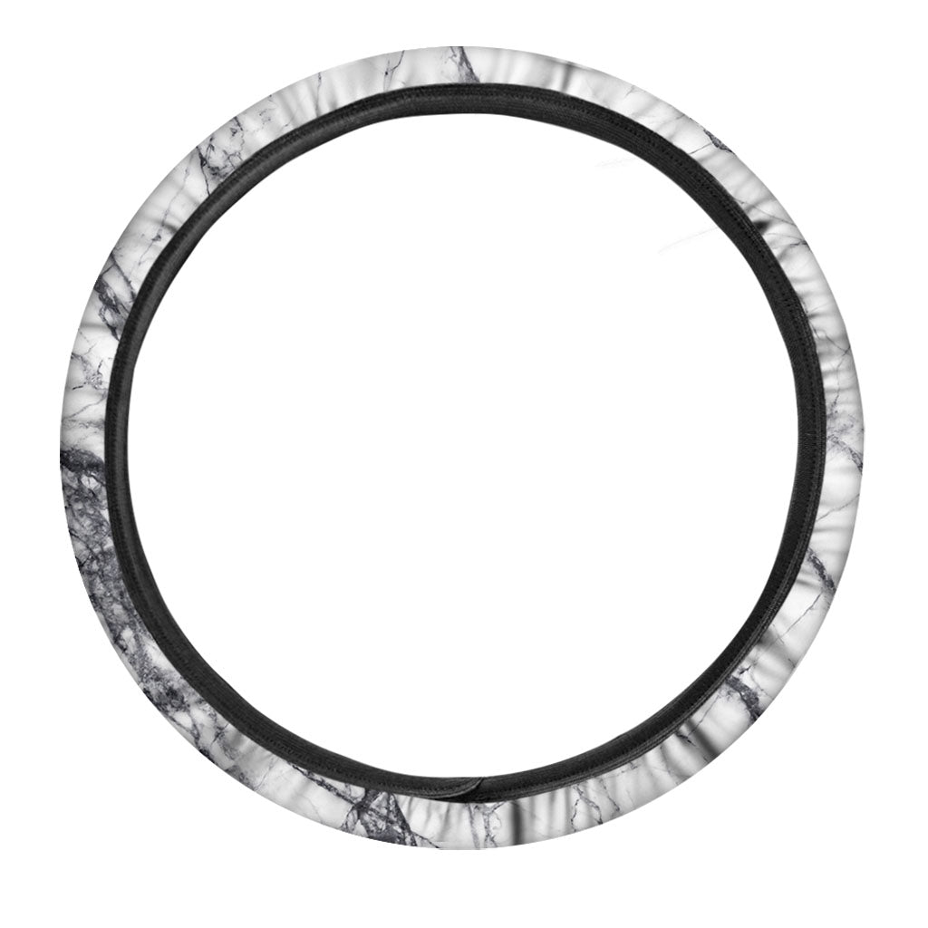 White Gray Scratch Marble Print Car Steering Wheel Cover