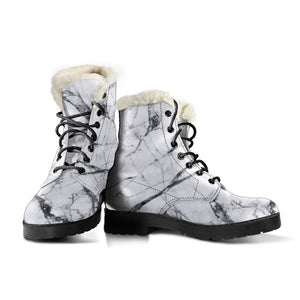 White Gray Scratch Marble Print Comfy Boots GearFrost