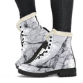 White Gray Scratch Marble Print Faux Fur Leather Boots
