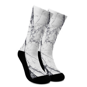 White Gray Scratch Marble Print Crew Socks