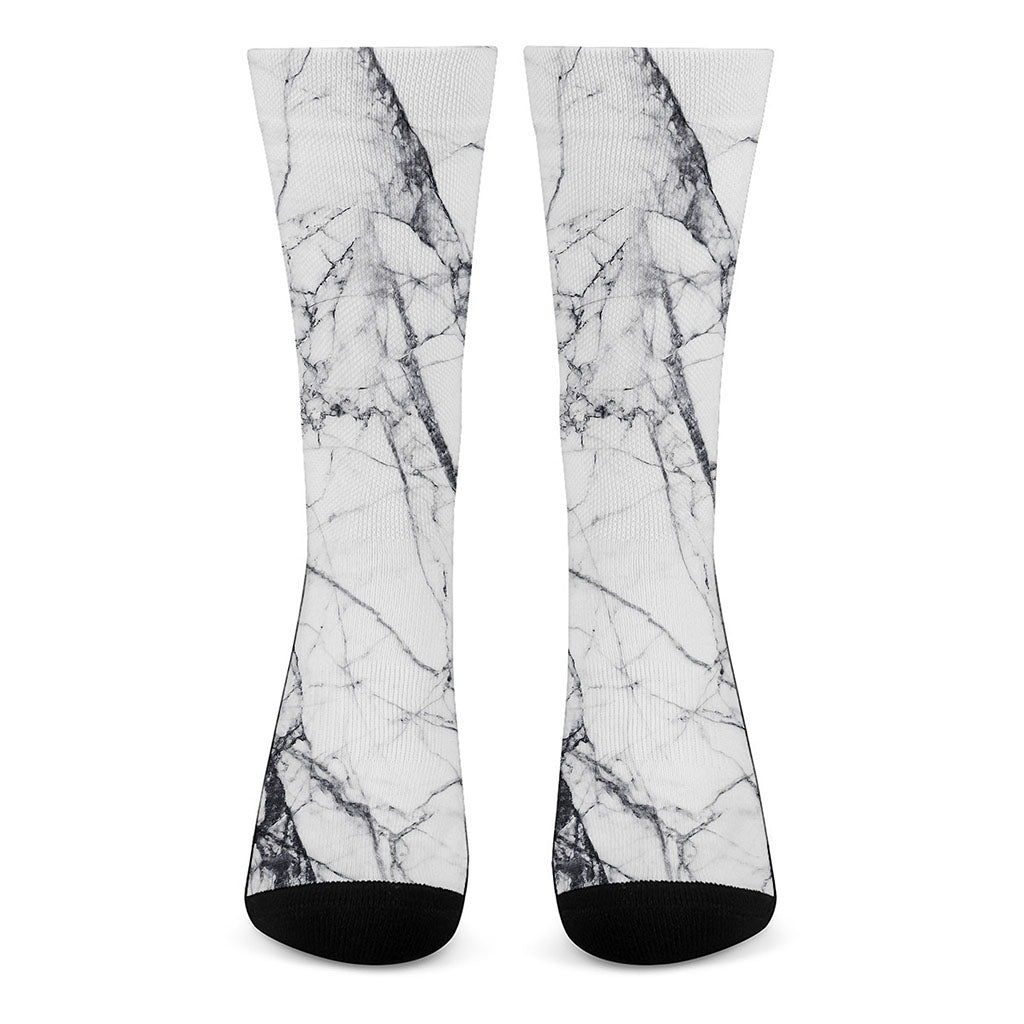 White Gray Scratch Marble Print Crew Socks