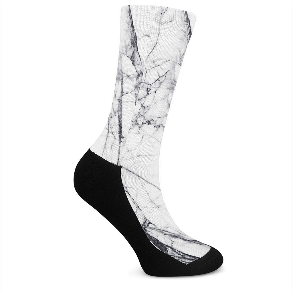 White Gray Scratch Marble Print Crew Socks