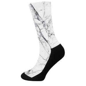 White Gray Scratch Marble Print Crew Socks