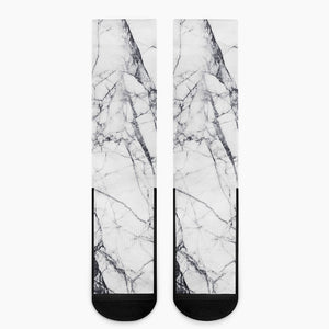 White Gray Scratch Marble Print Crew Socks