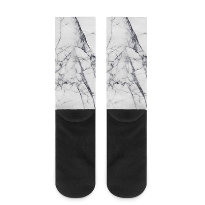 White Gray Scratch Marble Print Crew Socks