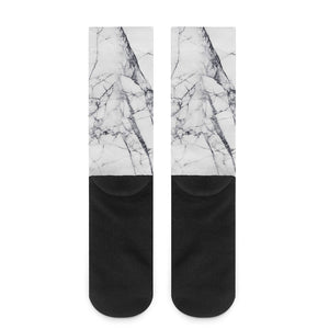 White Gray Scratch Marble Print Crew Socks