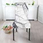 White Gray Scratch Marble Print Dining Chair Slipcover