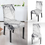 White Gray Scratch Marble Print Dining Chair Slipcover