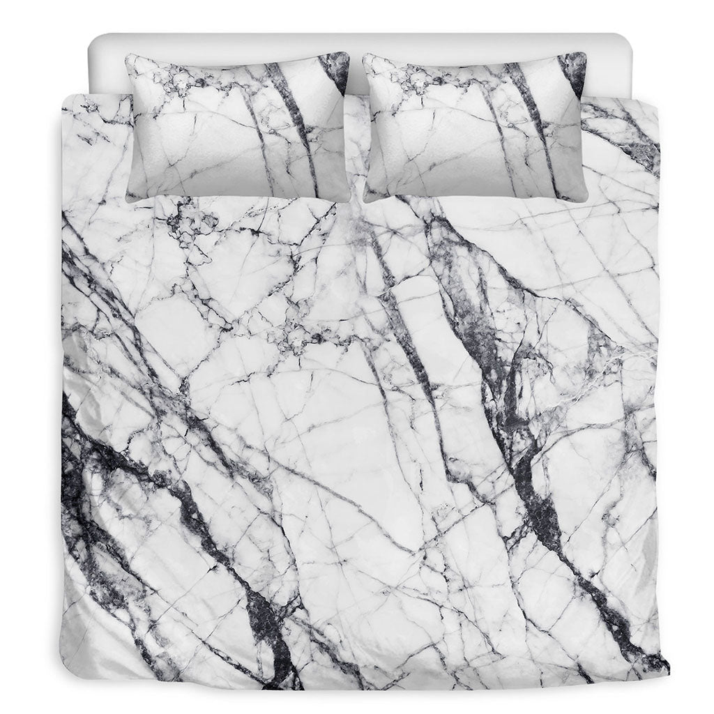 White Gray Scratch Marble Print Duvet Cover Bedding Set