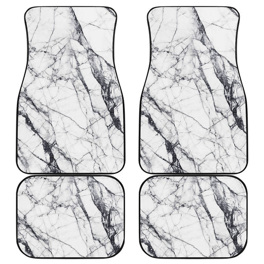 White Gray Scratch Marble Print Front and Back Car Floor Mats