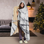 White Gray Scratch Marble Print Hooded Blanket