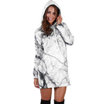 White Gray Scratch Marble Print Hoodie Dress GearFrost
