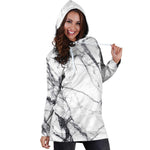 White Gray Scratch Marble Print Hoodie Dress GearFrost