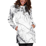 White Gray Scratch Marble Print Hoodie Dress GearFrost