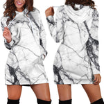 White Gray Scratch Marble Print Hoodie Dress GearFrost
