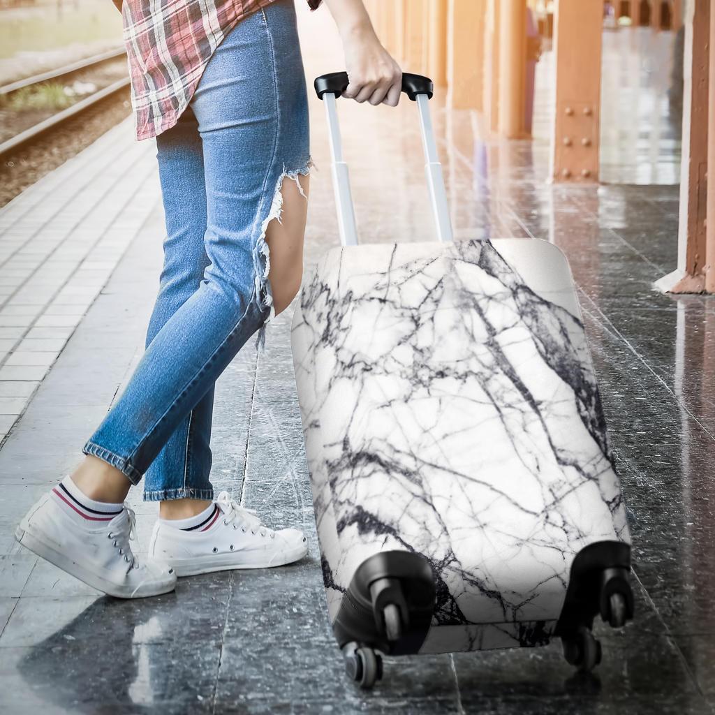 White Gray Scratch Marble Print Luggage Cover GearFrost