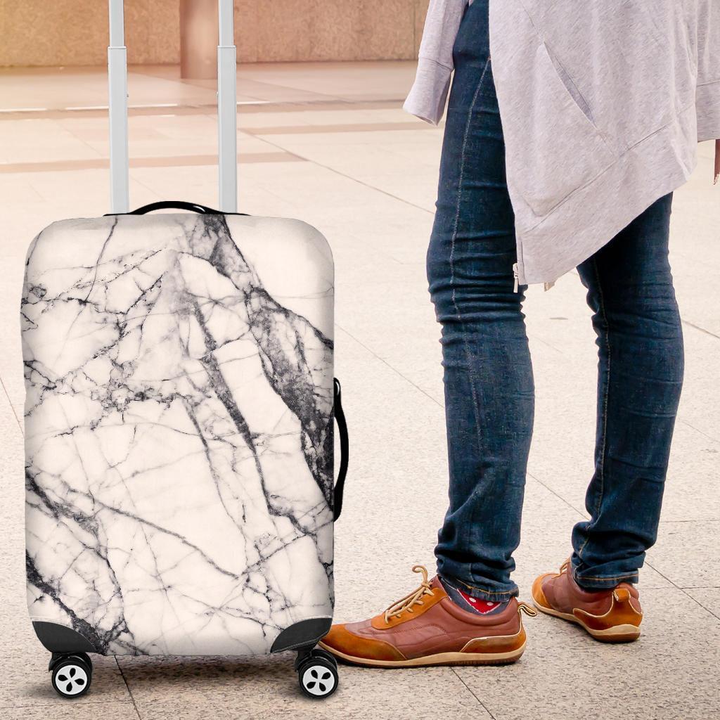 White Gray Scratch Marble Print Luggage Cover GearFrost