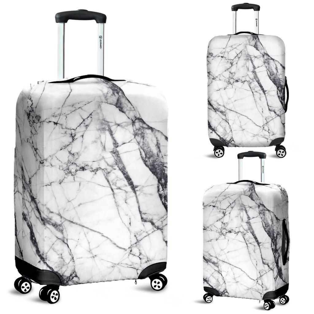 White Gray Scratch Marble Print Luggage Cover GearFrost