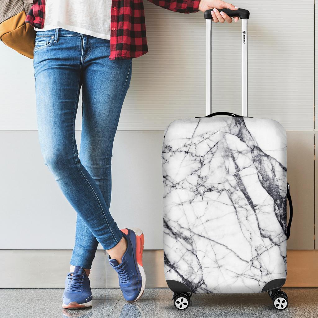 White Gray Scratch Marble Print Luggage Cover GearFrost