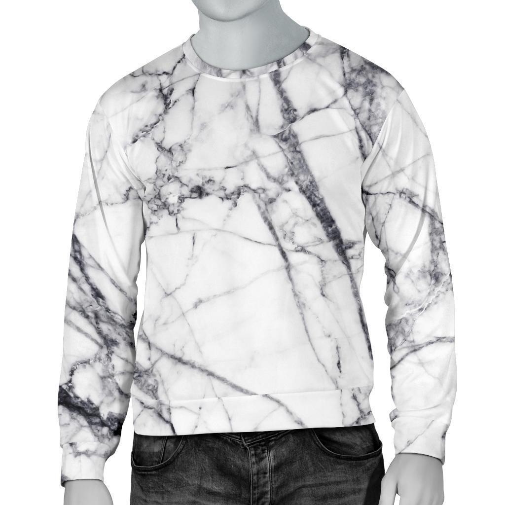 White Gray Scratch Marble Print Men's Crewneck Sweatshirt GearFrost