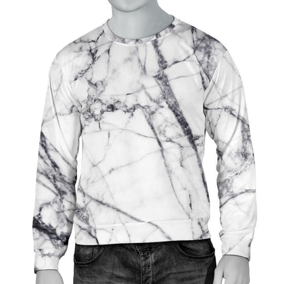 White Gray Scratch Marble Print Men's Crewneck Sweatshirt GearFrost
