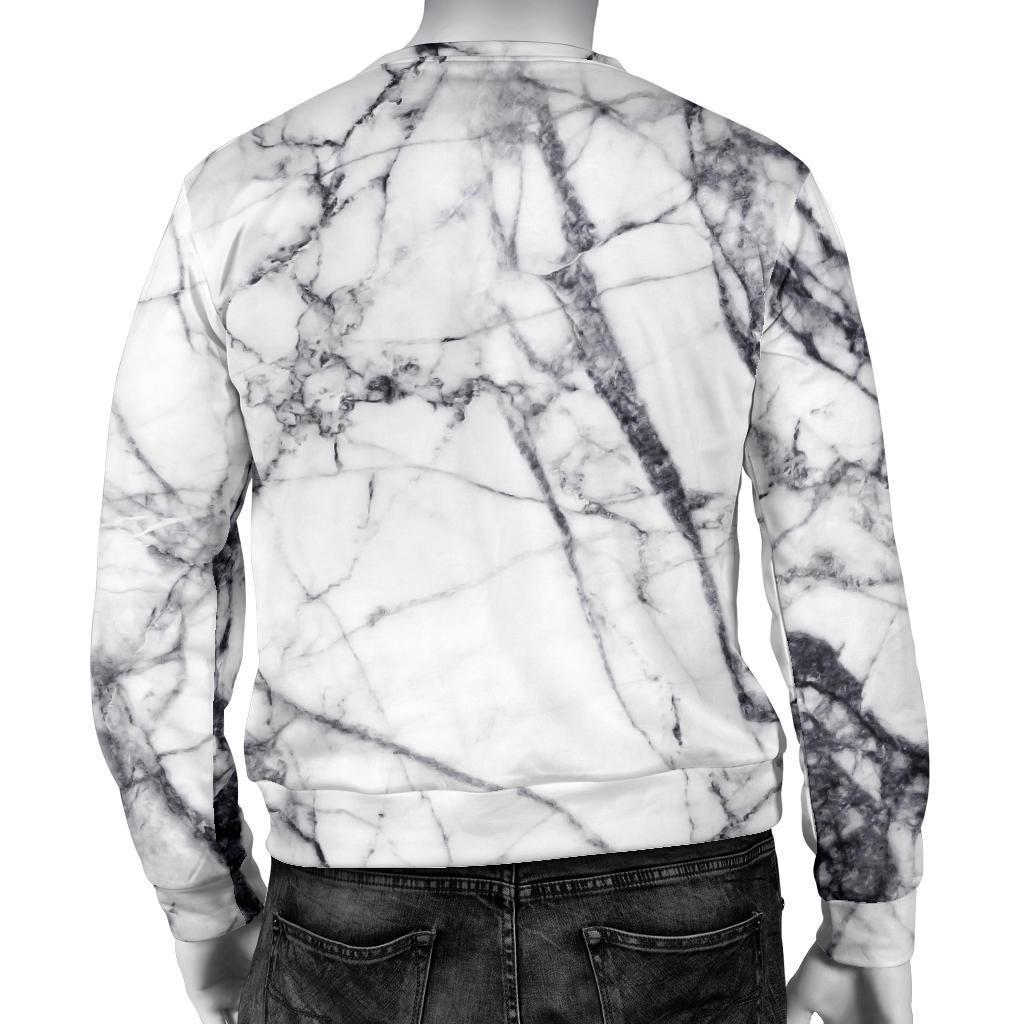 White Gray Scratch Marble Print Men's Crewneck Sweatshirt GearFrost