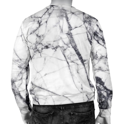 White Gray Scratch Marble Print Men's Crewneck Sweatshirt GearFrost