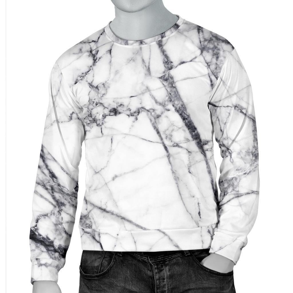White Gray Scratch Marble Print Men's Crewneck Sweatshirt GearFrost