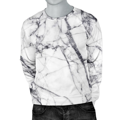White Gray Scratch Marble Print Men's Crewneck Sweatshirt GearFrost