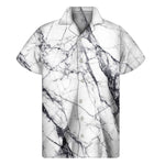 White Gray Scratch Marble Print Men's Short Sleeve Shirt