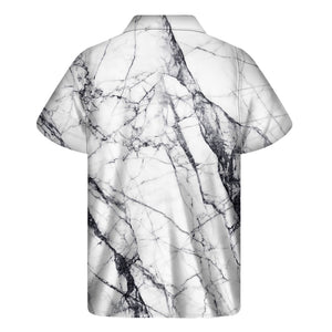 White Gray Scratch Marble Print Men's Short Sleeve Shirt