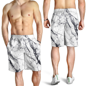 White Gray Scratch Marble Print Men's Shorts