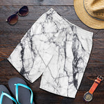 White Gray Scratch Marble Print Men's Shorts