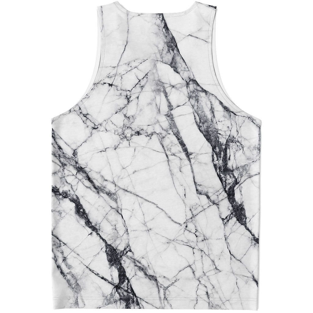 White Gray Scratch Marble Print Men's Tank Top