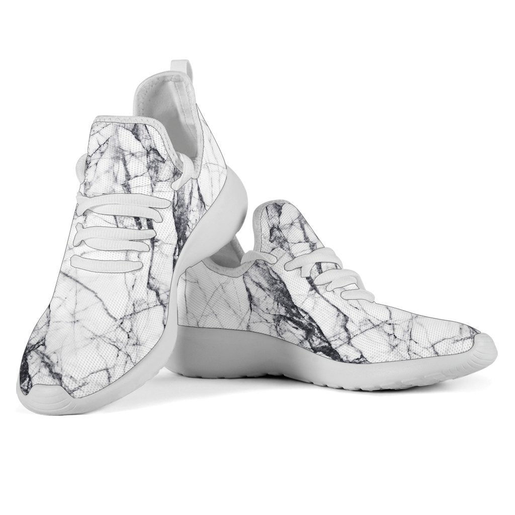White Gray Scratch Marble Print Mesh Knit Shoes GearFrost