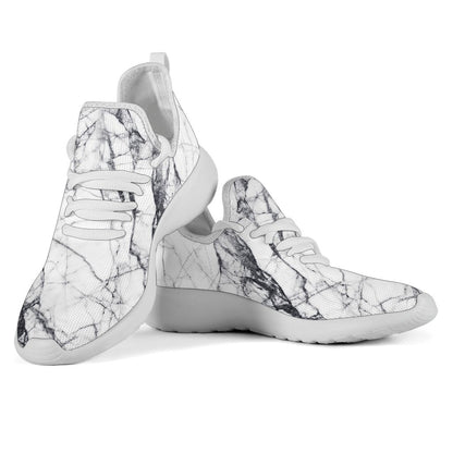 White Gray Scratch Marble Print Mesh Knit Shoes GearFrost