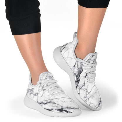 White Gray Scratch Marble Print Mesh Knit Shoes GearFrost