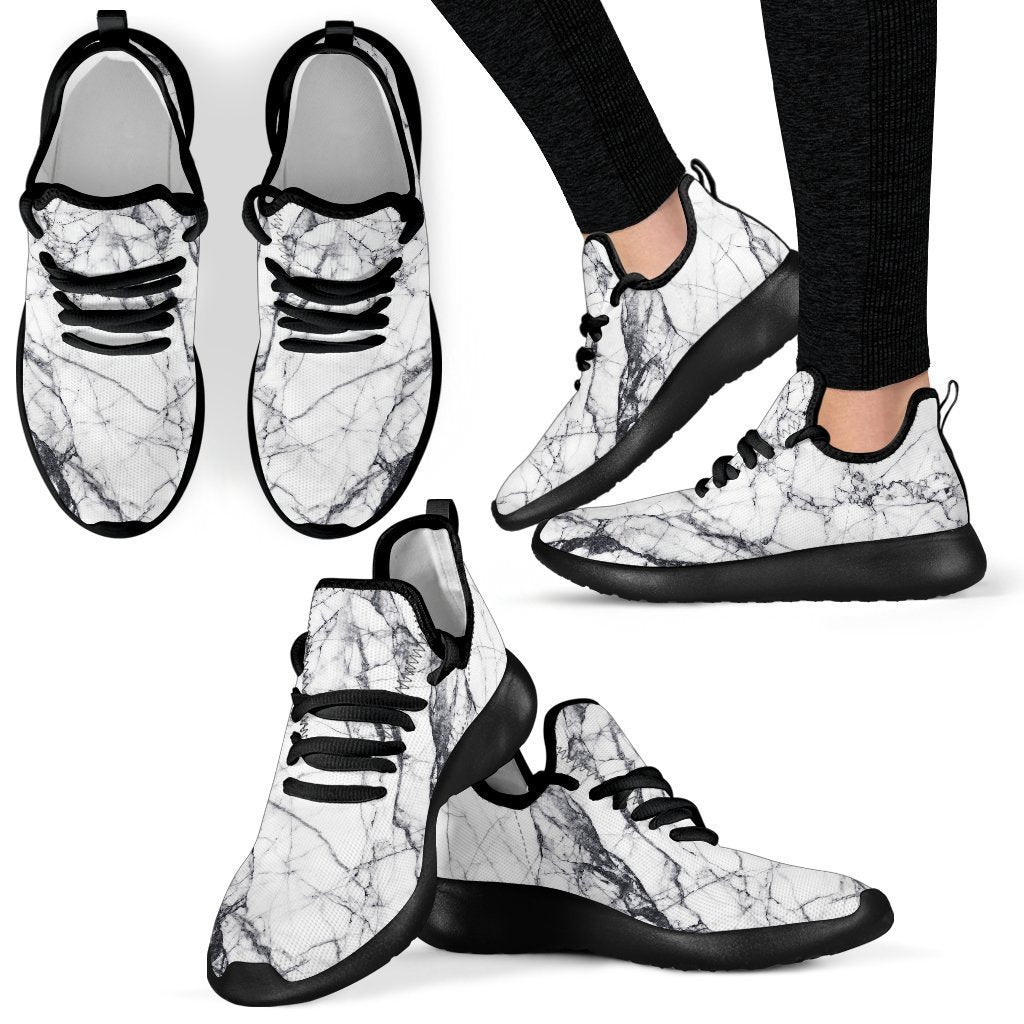White Gray Scratch Marble Print Mesh Knit Shoes GearFrost