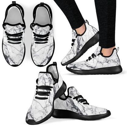 White Gray Scratch Marble Print Mesh Knit Shoes GearFrost