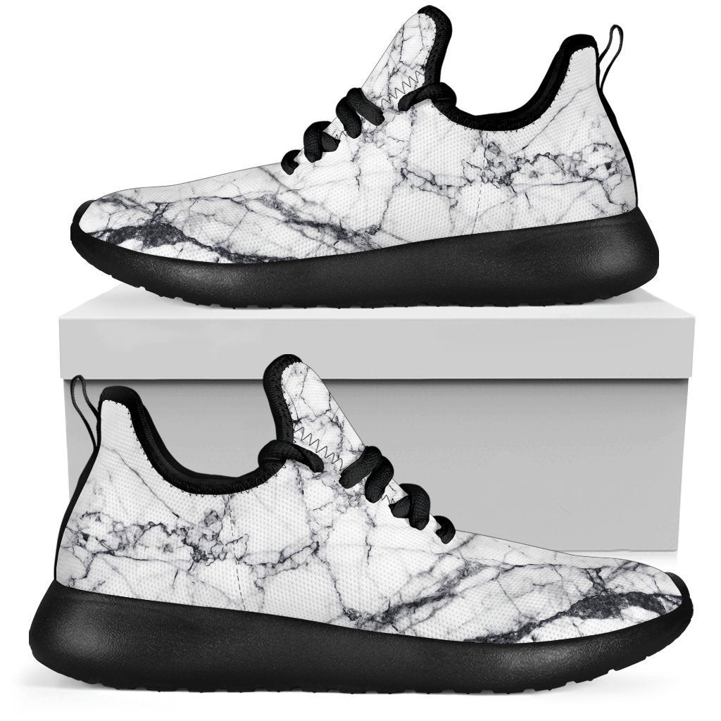 White Gray Scratch Marble Print Mesh Knit Shoes GearFrost