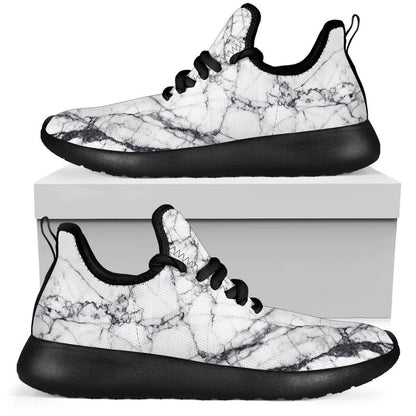 White Gray Scratch Marble Print Mesh Knit Shoes GearFrost